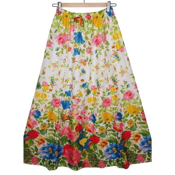 Adeelar Dresses & Skirts - Vintage 70s Adelaar Floral Botanical Maxi Skirt Boho Colorful Peacocks Butterfly
